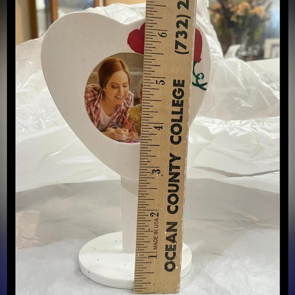 Handmade Heart-Shaped Photo Frame with Red Painted Heart Accents
